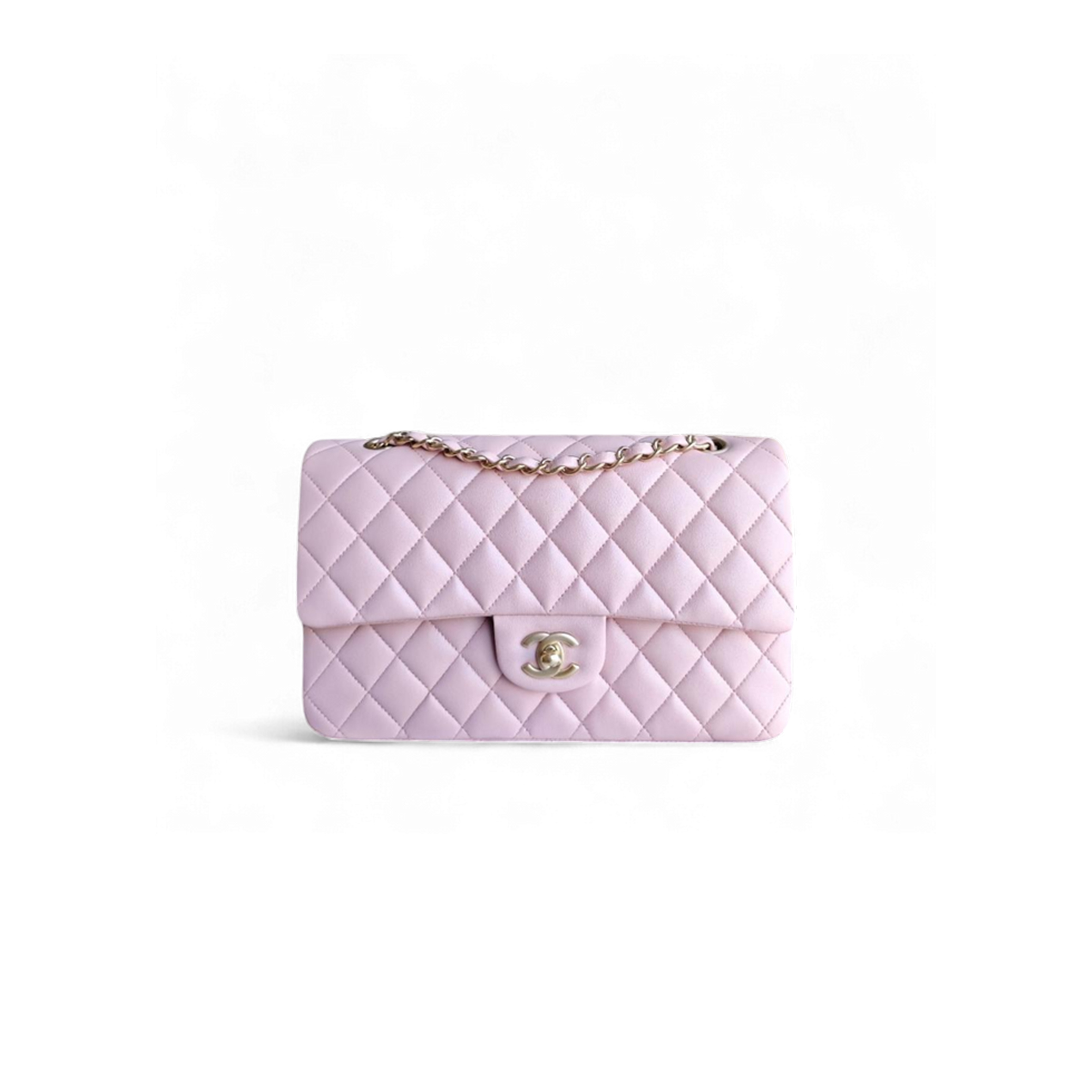CHANEL CLASSIC FLAP QUILTED LAMBSKIN WITH LIGHT CHERRY PINK AND GOLD HARDWARE  (25.5*15.5*6.5cm)